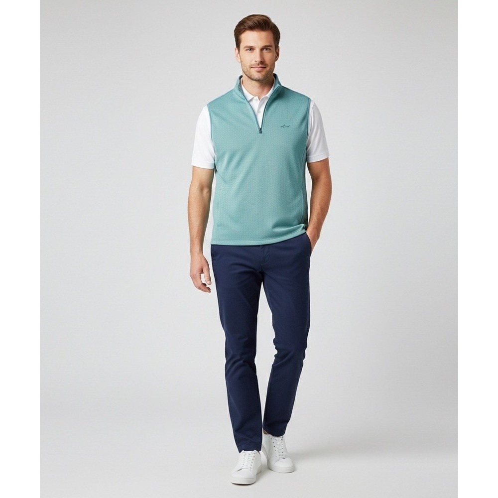 Greg Noman Play Dry Mens 1/4 Zip Sleeveless Herringbone Golf Vest Light Blue XL